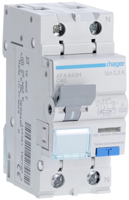 Hager HACO aardlekautomaat 40A 300mA type A 1P+N C-kar 6kA DIN-rail (AFA940H)