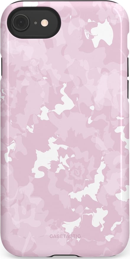 Casetastic hoesje geschikt voor Apple iPhone SE / Apple iPhone 7 / Apple iPhone 8 - Dubbellaagse bescherming - Roze wervels - Fashion Case - Lichtgrijs Lichtroze Wit