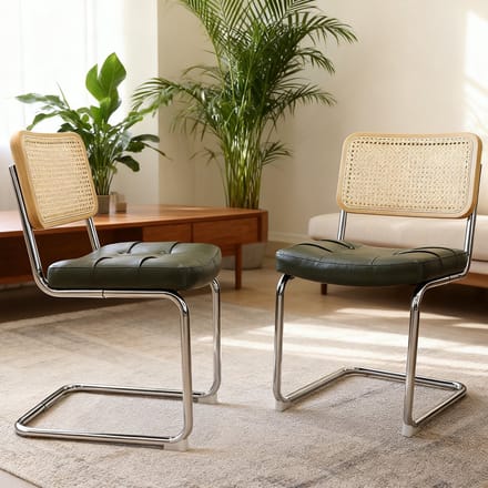 REDOM Eetkamerstoelen Set Van 2 - Stapelbaar - Modern - Voor Eetkamer En Keuken - Staal En Rotan - Groen