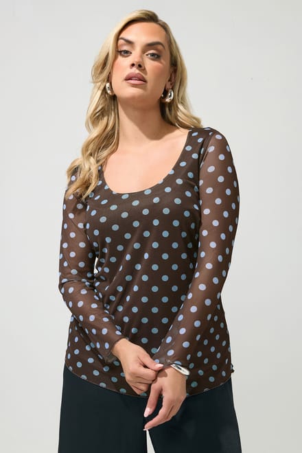 Yours London Yours Bruine En Blauwe Top Met Stippen Size 52