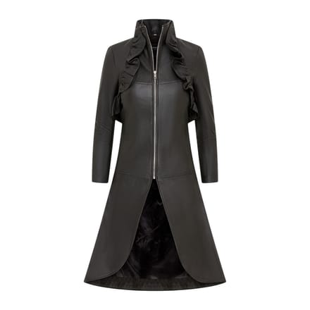 Dames Goth Zwart Leren High Collar Victoriaans Flare Rokrok - Challa