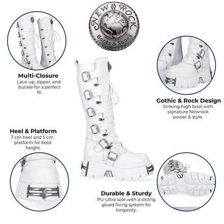New Rock M-272-C69 kniehoge witte leren gothic laarzen