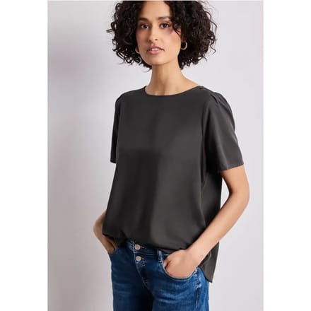 Blouse met ronde hals en korte pofmouwen