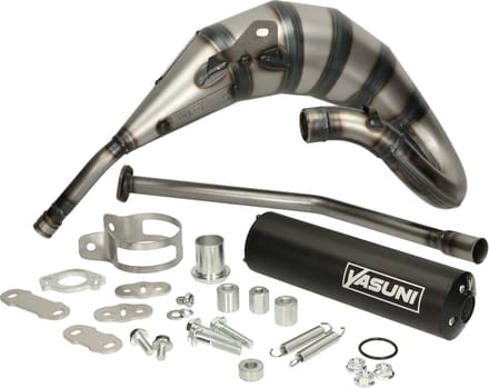 Uitlaat Yasuni Cross HM Max zwart bovenlangs Derbi Senda, DRD 50