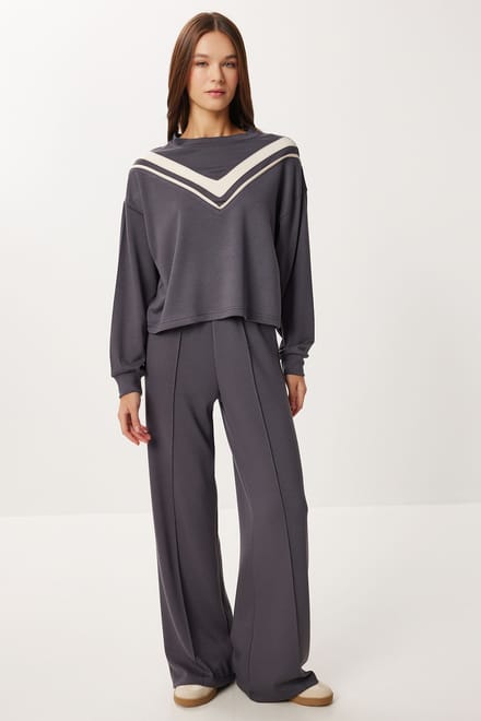 Kleurblok Ribben Co-Ord Set met Wijde Pijpenbroek