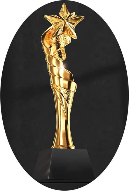 Gouden Trofee - Ster Trofee - Erkenning Prestaties - Aanpasbare Gravering - 32 Centimeter Hoog - Goud