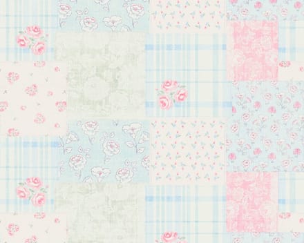 PATCHWORK BLOEMEN BEHANG | Landelijk - blauw roze wit groen - A.S. Création Maison Charme