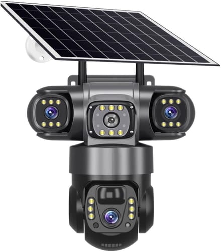 Beveiligingscamera Buiten - CCTV Camera 4G - Eigendom Bewaken - Drie Lenzen Nachtzicht - 12MP 6K - Donkergrijs