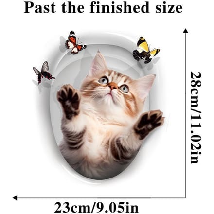 1 autocollant mural pour toilettes, motif chat effrayant, décoration unique pour la maison gray