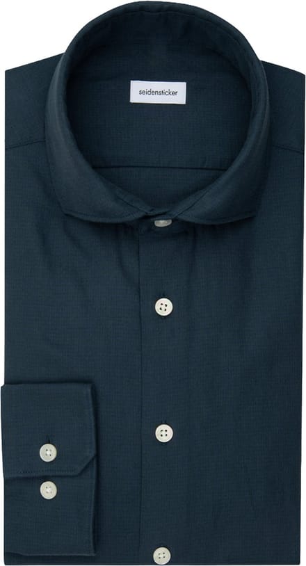 Seidensticker slim fit overhemd - popeline - blauw geruit - Strijkvrij - Boordmaat: 42