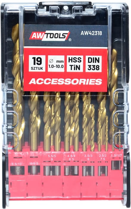 Awtools - Metaalboorset - HSS-TiN - 19 stuks - 1-10 mm