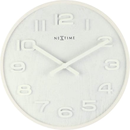 NeXtime - Wandklok - 35 cm - Hout - Wit - 'Wood Wood Medium'