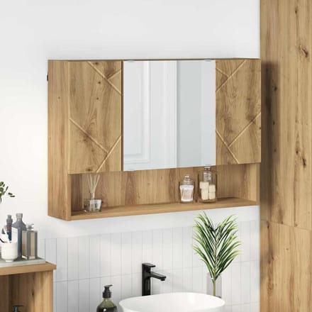 vidaXL - Spiegelkast - Artisan - Eiken - 80 - x - 17 - x - 55 - cm - Bewerkt - hout