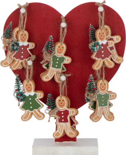 J-Line decoratie Hart + Gingerbread Hangers - multiplex - rood