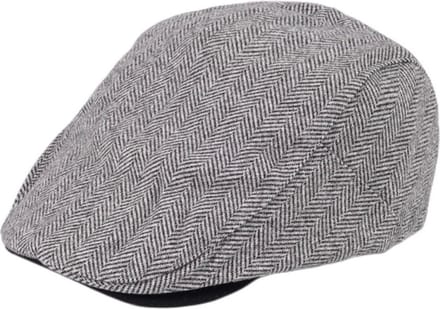 Flatcap Dames/Heren - Zwart/Wit Visgraat - Platte retro pet met drukknopen - maat 54-56 - Winterpet
