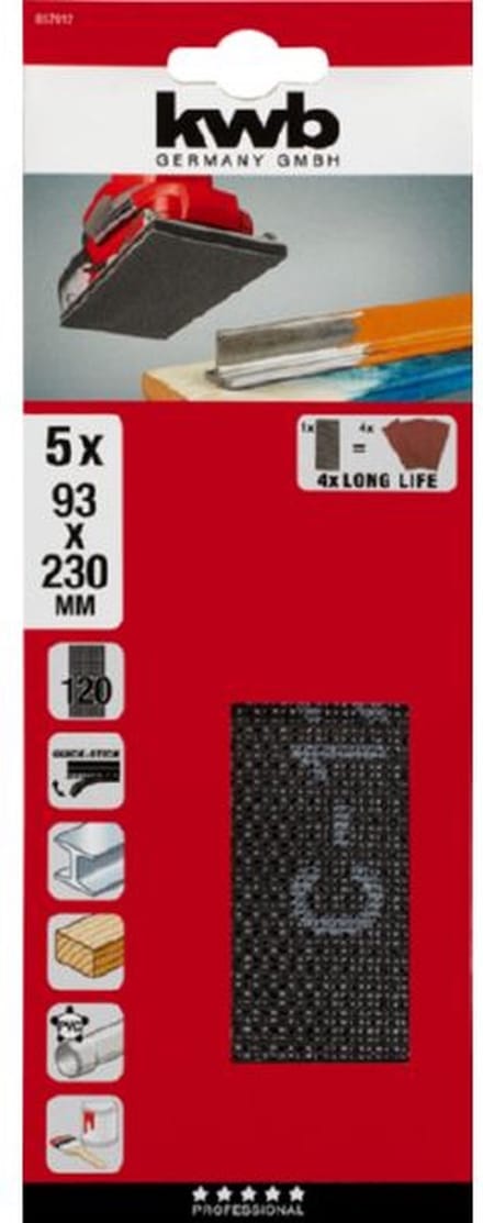 kwb 857022 Schuurnetset Korrelgrootte (num) 220 (l x b) 230 mm x 93 mm 5 stuk(s)
