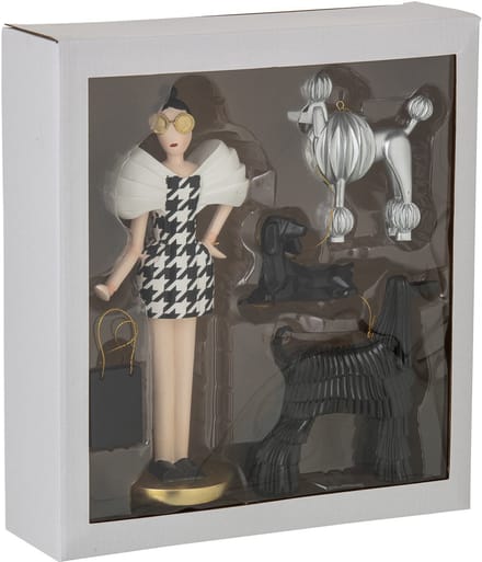 J-Line decoratie Dame + Honden Pied-De-Poule - polyresin - mix