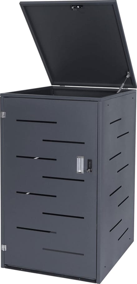 Afvalbakdeksel MCW-E83, afvalbakdeksel afvalbak, uitschuifbaar 117x66x80cm ~ antraciet, staal 33kg