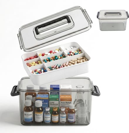 Medicijndoos - 8 vakken - kunststof - transparant