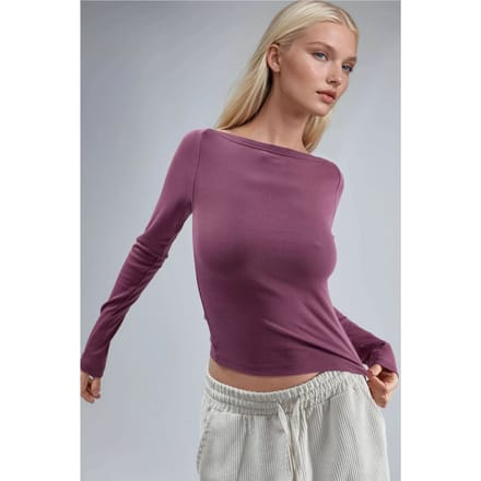 Slim Fit Geribbelde Boot Hals Blouse