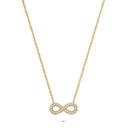 Twice As Nice Halsketting in goudkleurig edelstaal, infinity, steentjes 40cm+5cm