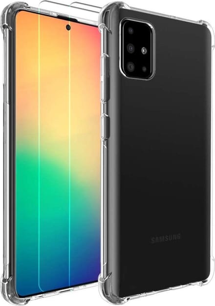 Anti-Shock silicone hoesje met 2 Pack Tempered glas Screen Protector Geschikt voor: Samsung Galaxy A51
