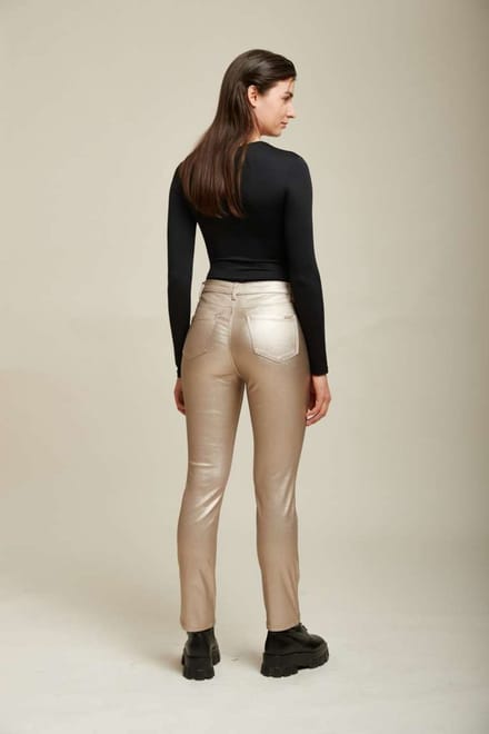 Broek Toxik3 hoge taille goud chrome lederlook