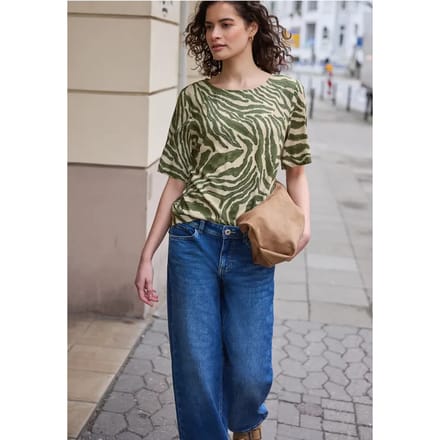 Blouse met korte mouwen, ronde hals en print