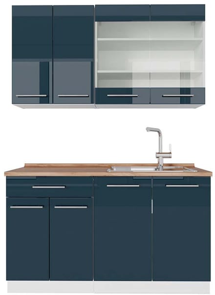 Vicco Fame-Line Keukenkasten – 140 cm, WB Eik Donkerblauw hoogglans/wit