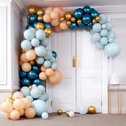 Ginger Ray - Balloon Arch - Blauw, Perzik en Chrome Gouden Ballonboog Decoratie Kit
