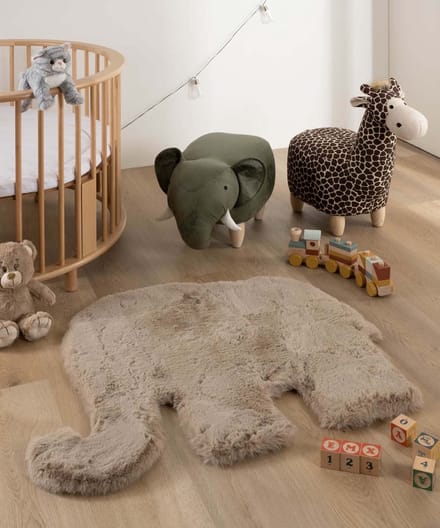 Kindervloerkleed Olifant - Fluffy taupe 80x100