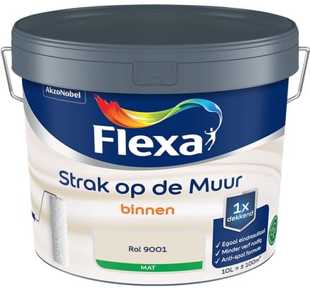 Flexa - Strak Op De Muur Binnen Mat - Crème Wit / Ral 9001 - Mengverf - 10 L