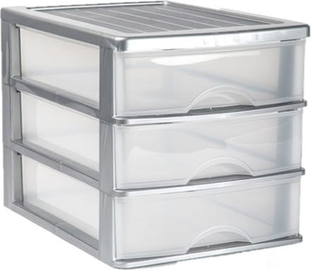 PlasticForte Ladeblok bureau organizer - 3 lades - grijs/transparant - L35,5 x B27 x H26 cm