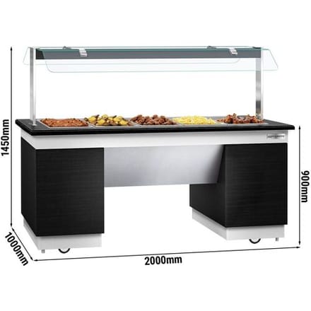 GGM Gastro Buffettheke warm DUBLIN - 2000mm - mit Bainmarie & Rollen - für 5x GN 1/2