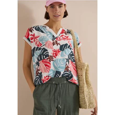 Blouse met gespleten hals en printmix