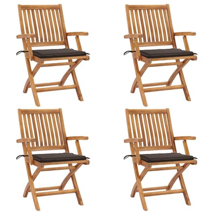 vidaXL - Opklapbare - stoelen - met - kussens, - 4 - stuks, - massief - teakhout
