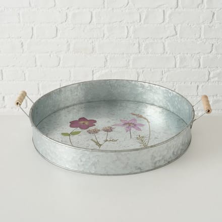 dienblad Drya set van 2 stuks metalen / zink dienblad met bloem motief