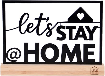 UNUS decoratieve standaard “Let’s Stay Home” van metaal met bamboe voet