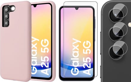 Hoesje geschikt voor Samsung Galaxy A25 / A24 - Screenprotector Glas & Camera - Mat Back Case Roze