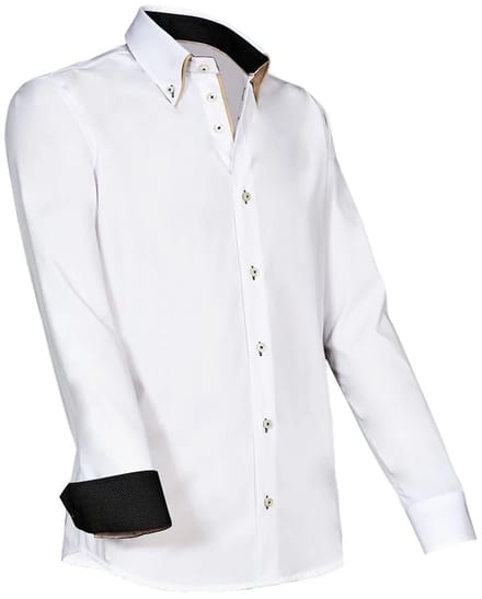 Giovanni Capraro 922-10 Heren overhemd | Wit met zwart/creme accenten | Maat L