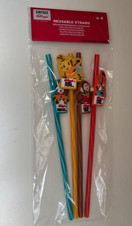 Herbruikbare rietjes | Kellogg's | Vintage | 4 Stuks | Frosties | Miel Pops | Coco Pops | Froot Loops