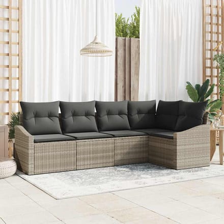vidaXL Bankstel 5 st Lichtgrijs poly rattan