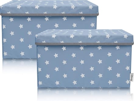 Set van 2 Opbergdozen voor Kinderkamer - Turquoise Sterren - Veegbare Opbergmand