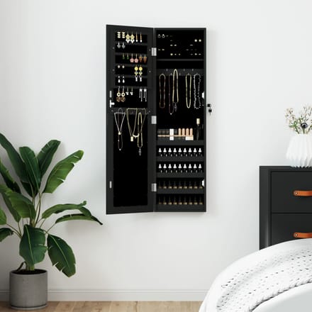 vidaXL - Sieradenkast - met - spiegel - wandgemonteerd - 30x8,5x106 - cm - zwart