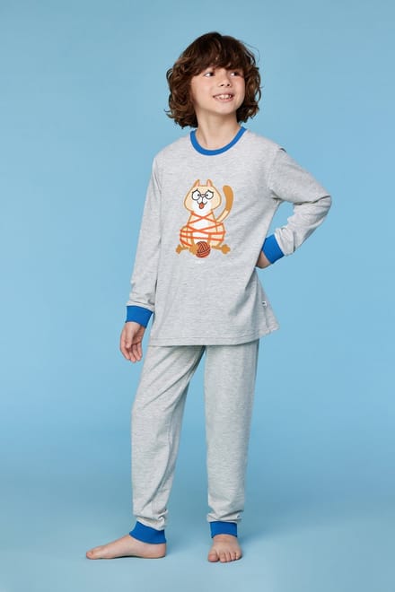 Woody - Jongens Pyjama - Grijs Mélange - 8 jaar