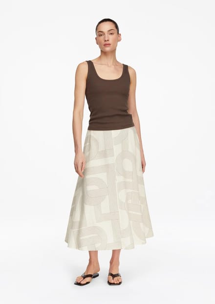comma - female - Uitlopende midirok van linnenblend met steekzakken