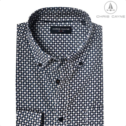 Chris Cayne overhemd lange mouw - M - navy/blauw print - borstzak