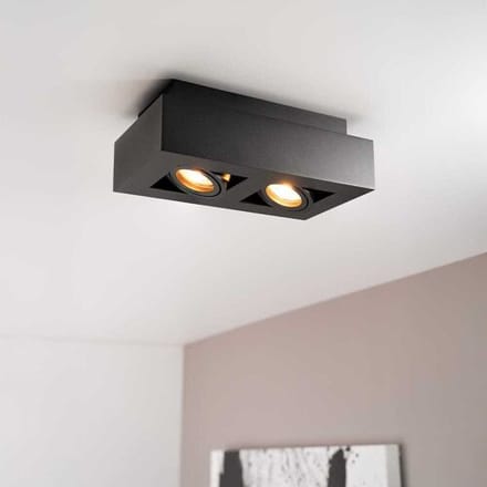 Pollux nero II by LUSENZ - Rechthoekige 2-lichts plafondlamp met richtbare spots, matzwarte coating en interieur