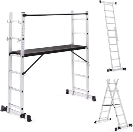 Multifunctionele aluminium steiger met platform en wielen - hoogte 165 cm