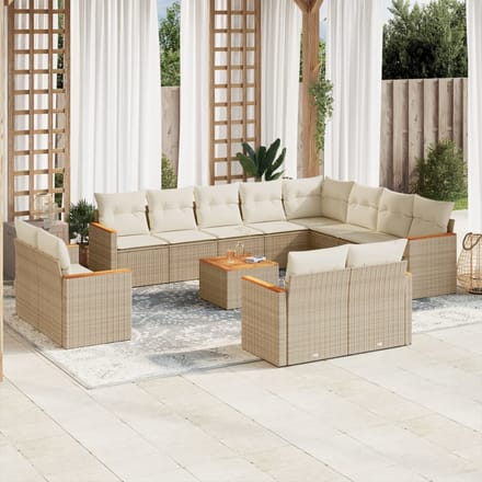 vidaXL - 13-delige - Loungeset - met - kussens - poly - rattan - beige